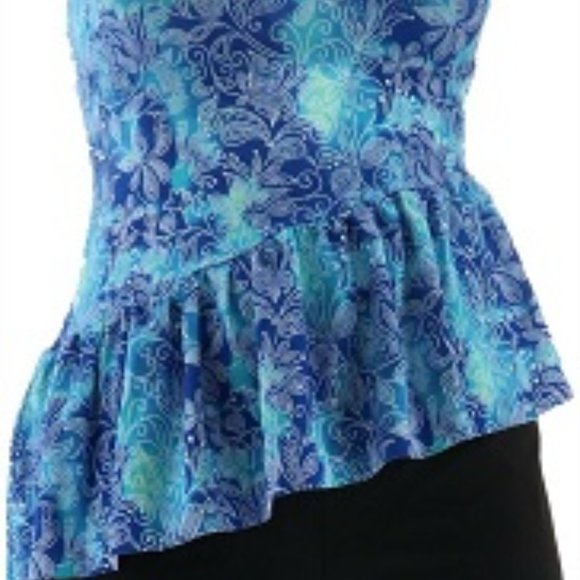 New $90 2Pc Fit 4 U High Neck Diagonal Ruffle Tankini&Short - Picture 8 of 9